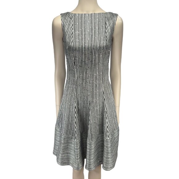 TALBOT RUBHOF Luxury Designer Cocktail Sequins A-Line Black Grey Dress sz 36 / 6 - Picture 2 of 13